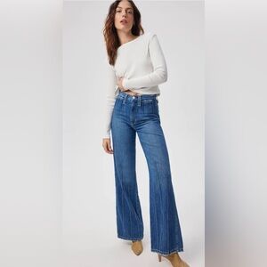 AMO Sara Trouser Dark Wash Wide Leg Striped in Delight Denim Jeans in Size 26